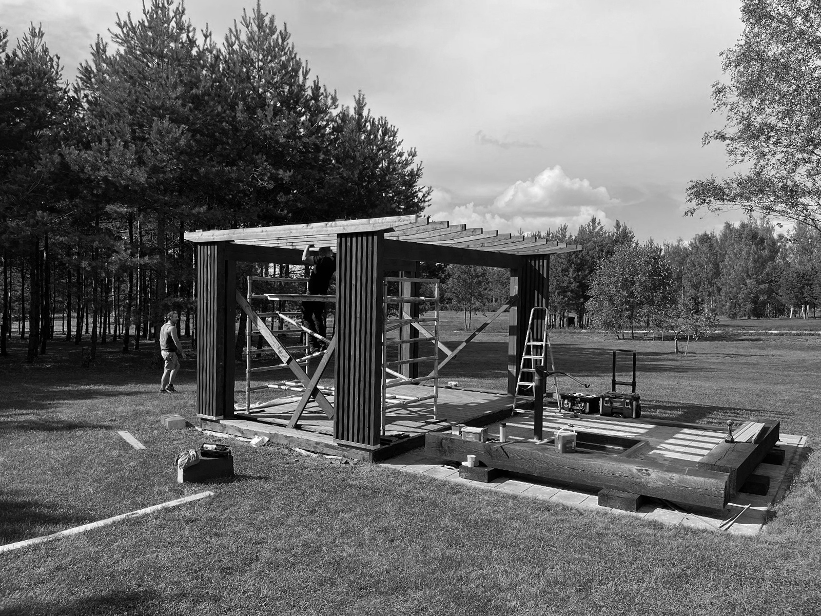 Terrace and pergola under construction image
